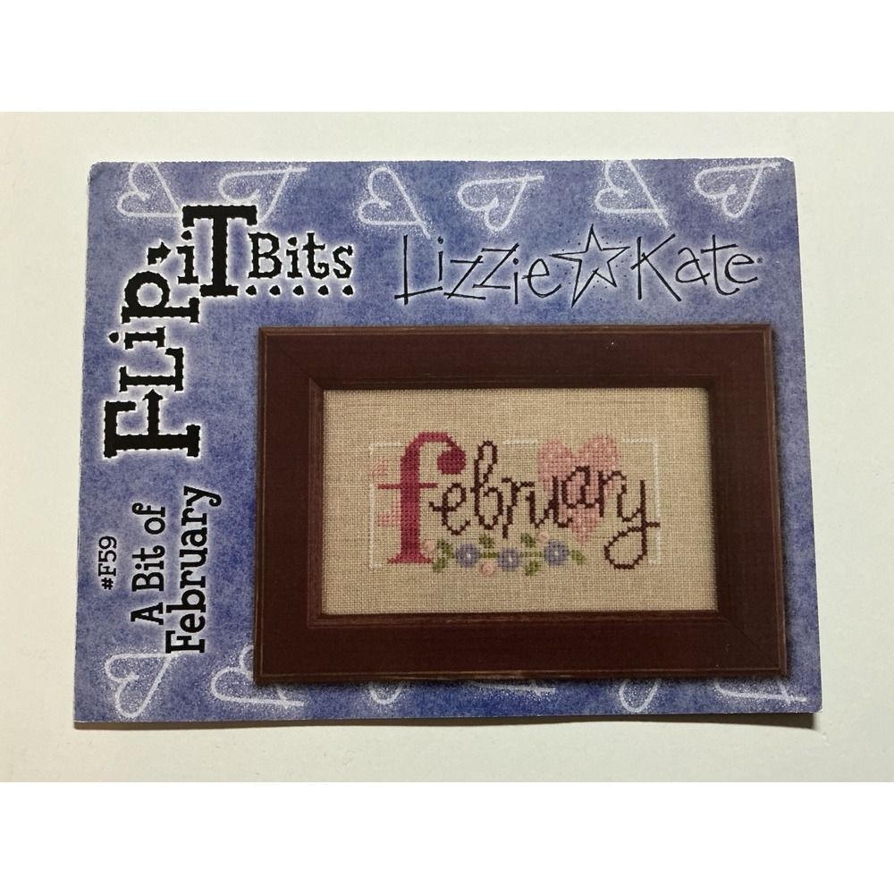 Lizzie Kate Flip It Bits FEBRUARY Counted X Stitch Pattern Button Charm Thread